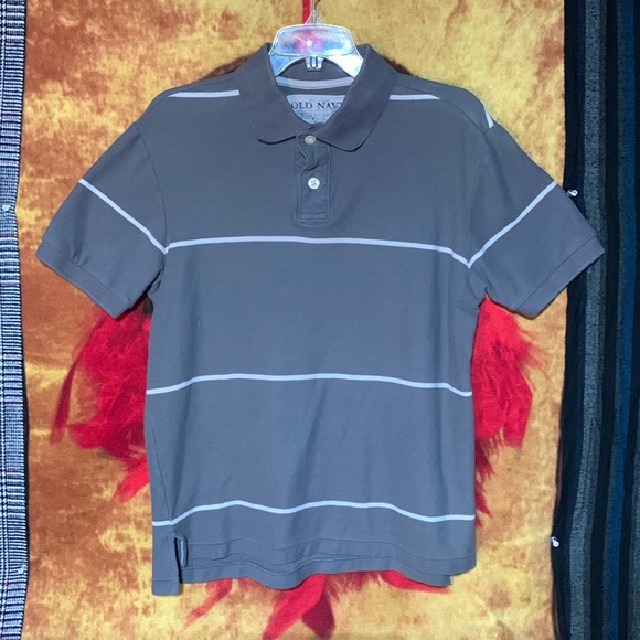 Old Navy Other - OLD NAVY-men’s gray/white stripe cotton short sleeve button polo shirt